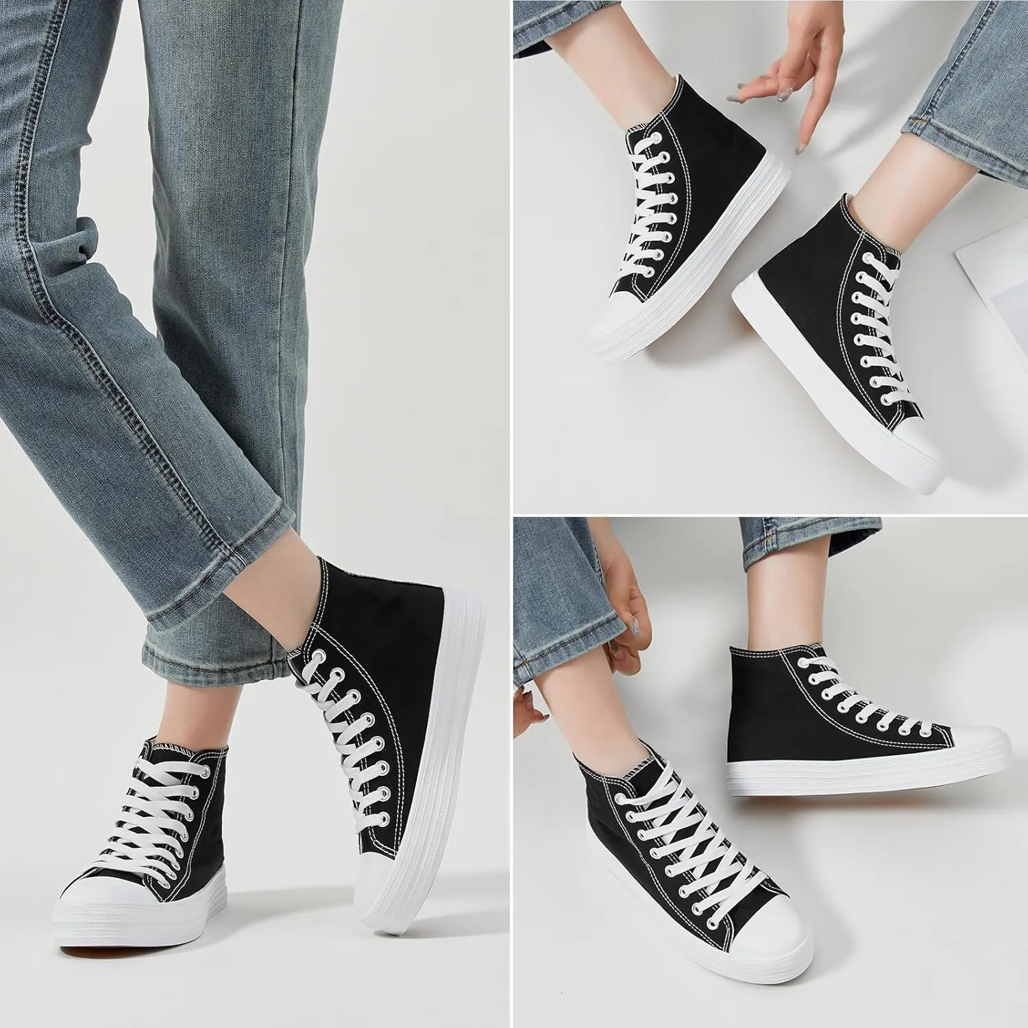Witwatia Womens Classic High Top Canvas Shoes Fashion White Tennis Shoes Lace Up Casual Walking Sneakers for Women