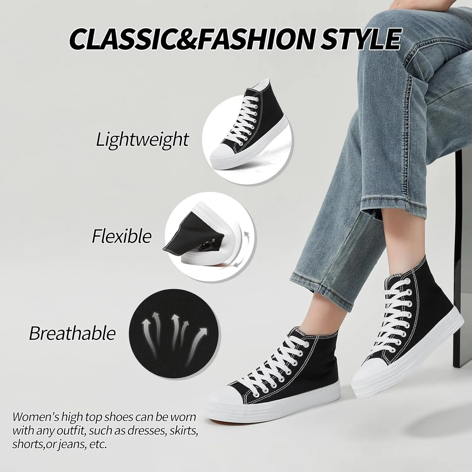 Witwatia Womens Classic High Top Canvas Shoes Fashion White Tennis Shoes Lace Up Casual Walking Sneakers for Women