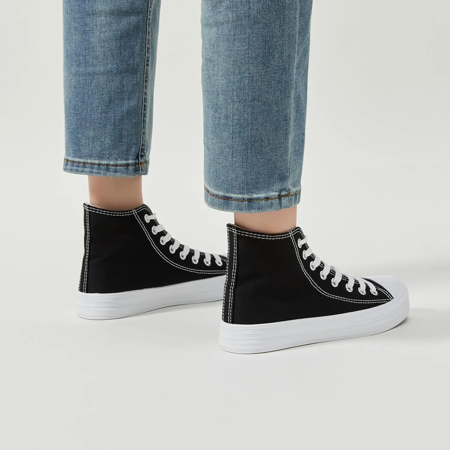 Witwatia Womens Classic High Top Canvas Shoes Fashion White Tennis Shoes Lace Up Casual Walking Sneakers for Women