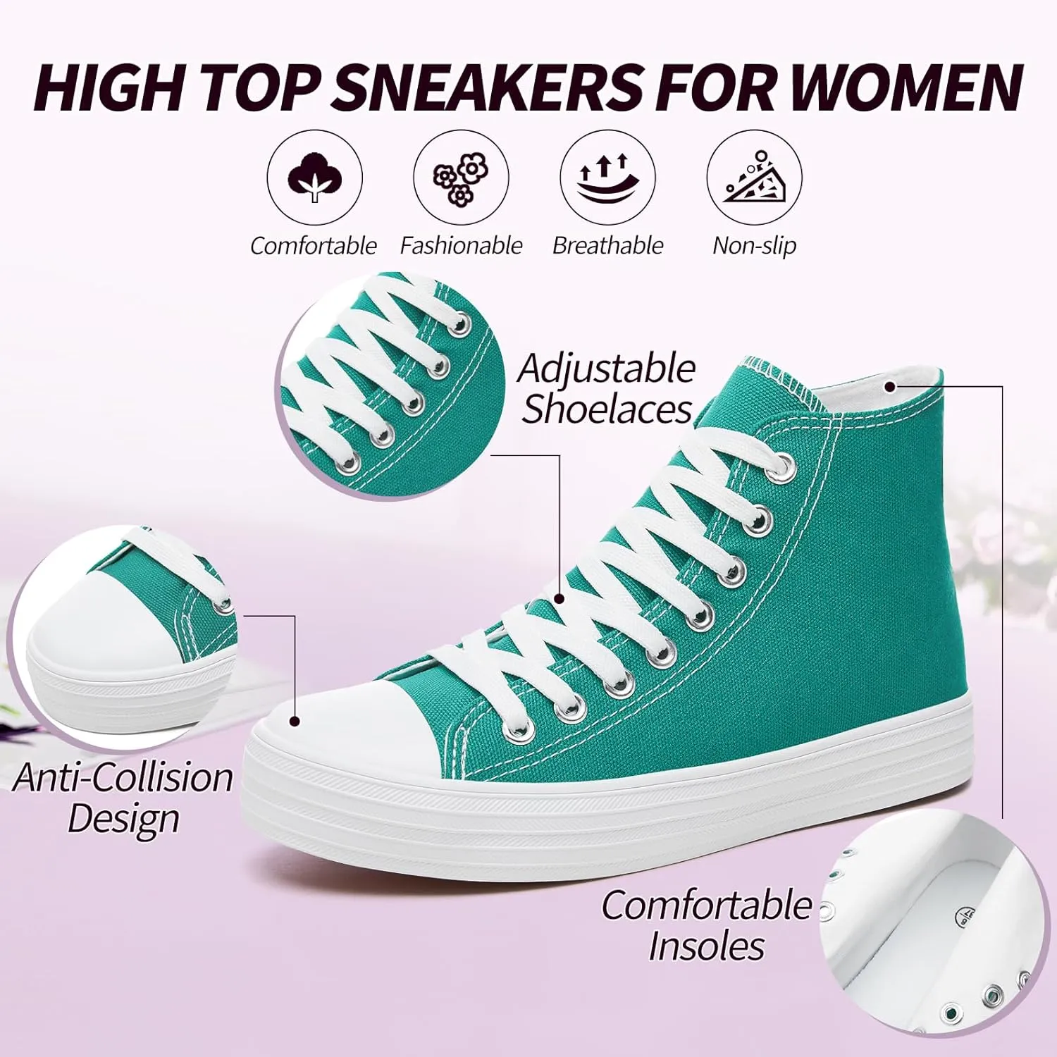 Witwatia Womens Classic High Top Canvas Shoes Fashion White Tennis Shoes Lace Up Casual Walking Sneakers for Women