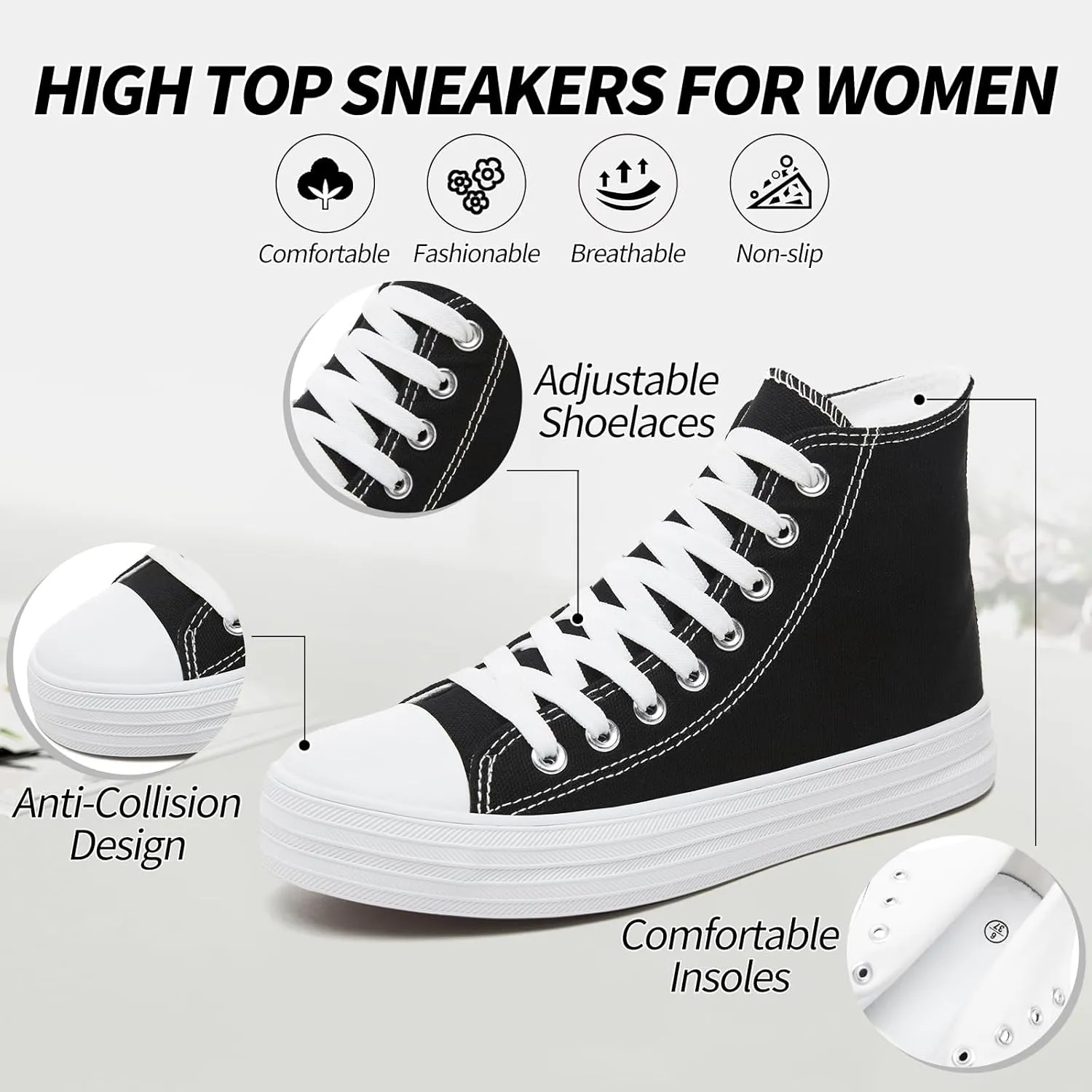 Witwatia Womens Classic High Top Canvas Shoes Fashion White Tennis Shoes Lace Up Casual Walking Sneakers for Women