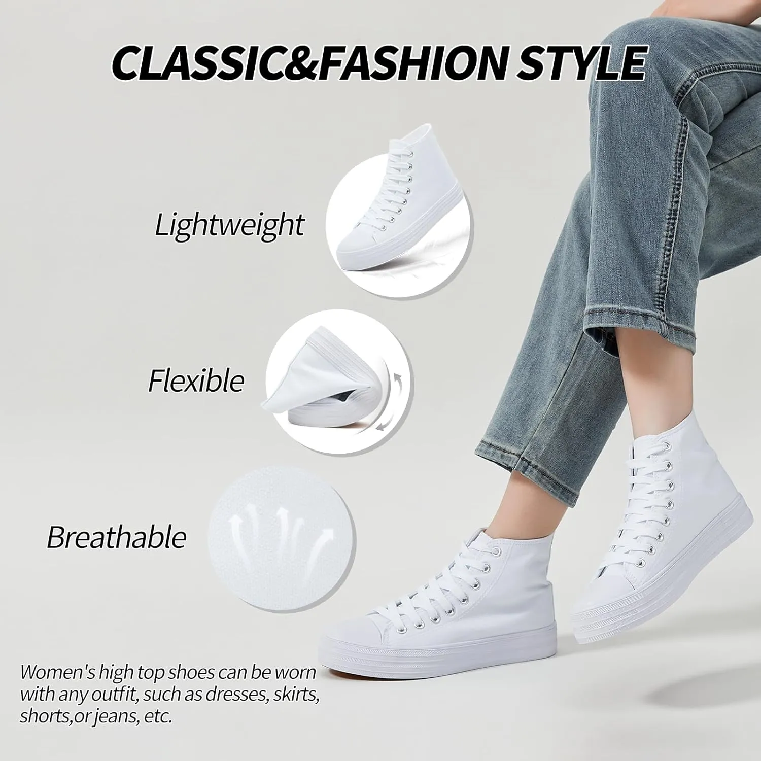 Witwatia Womens Classic High Top Canvas Shoes Fashion White Tennis Shoes Lace Up Casual Walking Sneakers for Women