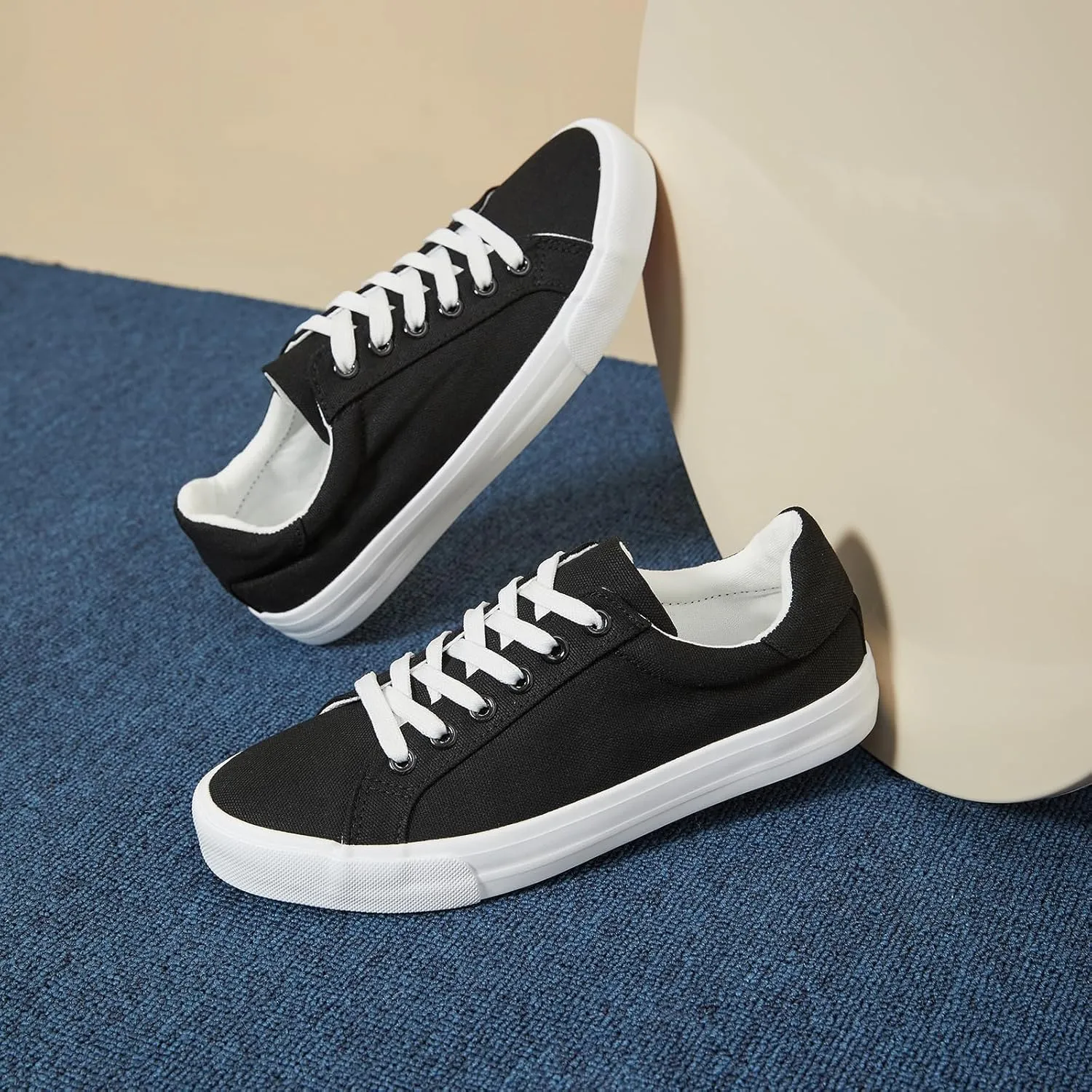Witwatia Womens White Sneakers Lace Up Canvas White Tennis Shoes Cozy Low Top Walking Shoes for Women