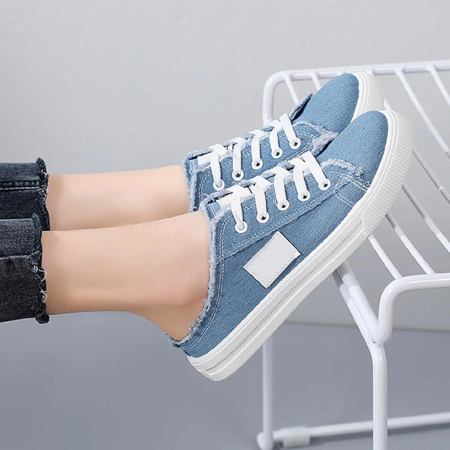 Women Canvas Mules Fashion Casual Slip on Solid Color Canvas Slippers Summer Lightweight Closed Toe Open Back Low Top and Lace up Walking Shoes Classic Comfort Flats