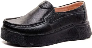 Women Platform Leather Slip On Loafers Wedge Moccasins,Casual Comfort Lightweight Soft Sole Low Top Walking Shoes Work Nurse Shoes