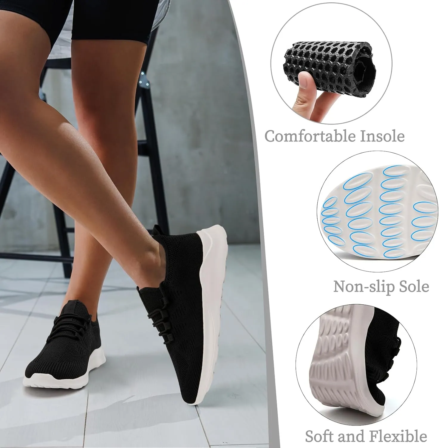 Women Running Shoes Tennis Walking Gym Sneakers Athletic Slip on Workout Sport Shoe
