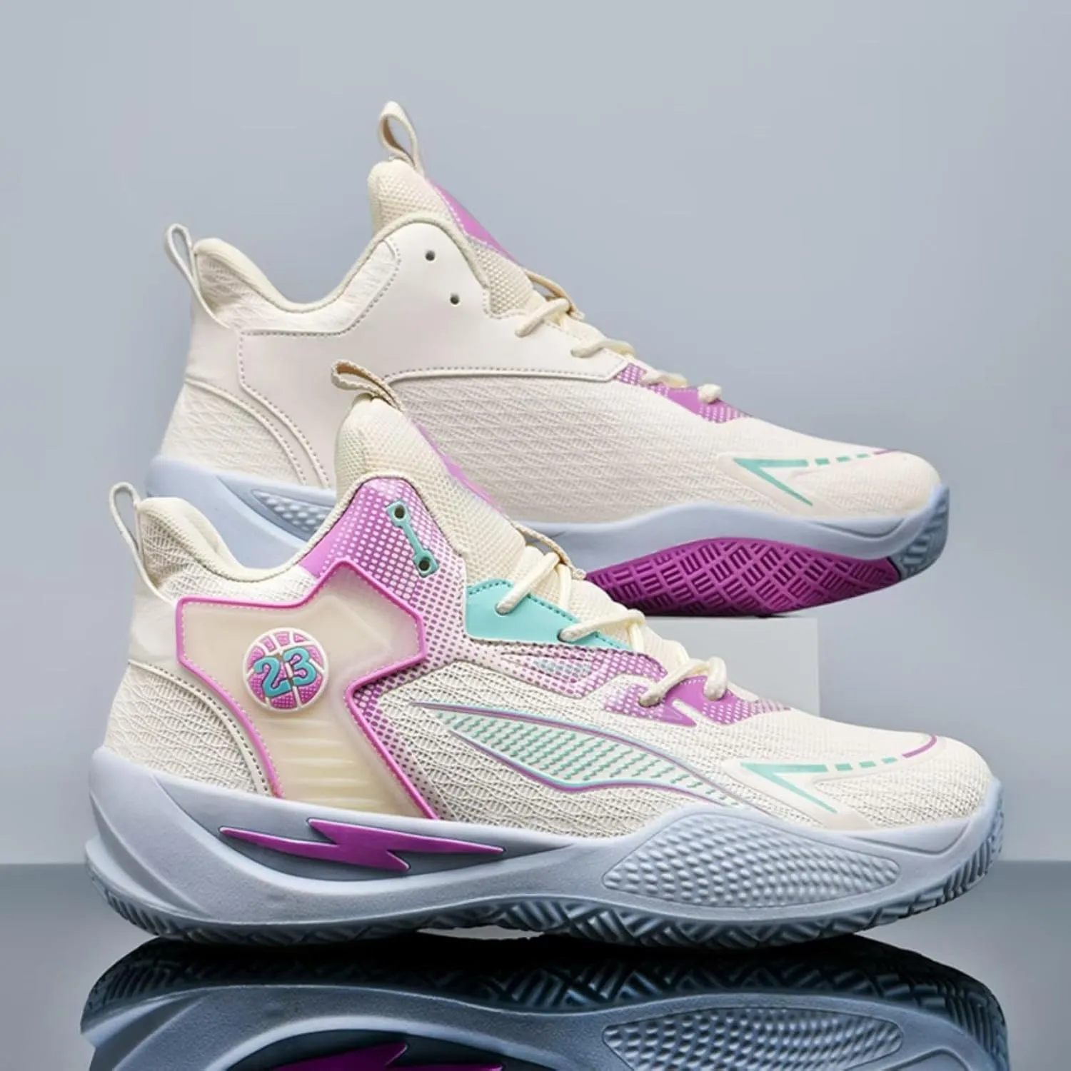Womens Breathable Mesh Lace Up Basketball Shoes Fashion High Top Non-Slip Running Sneakers Casual Athletic Tennis Walking Sport Shoes