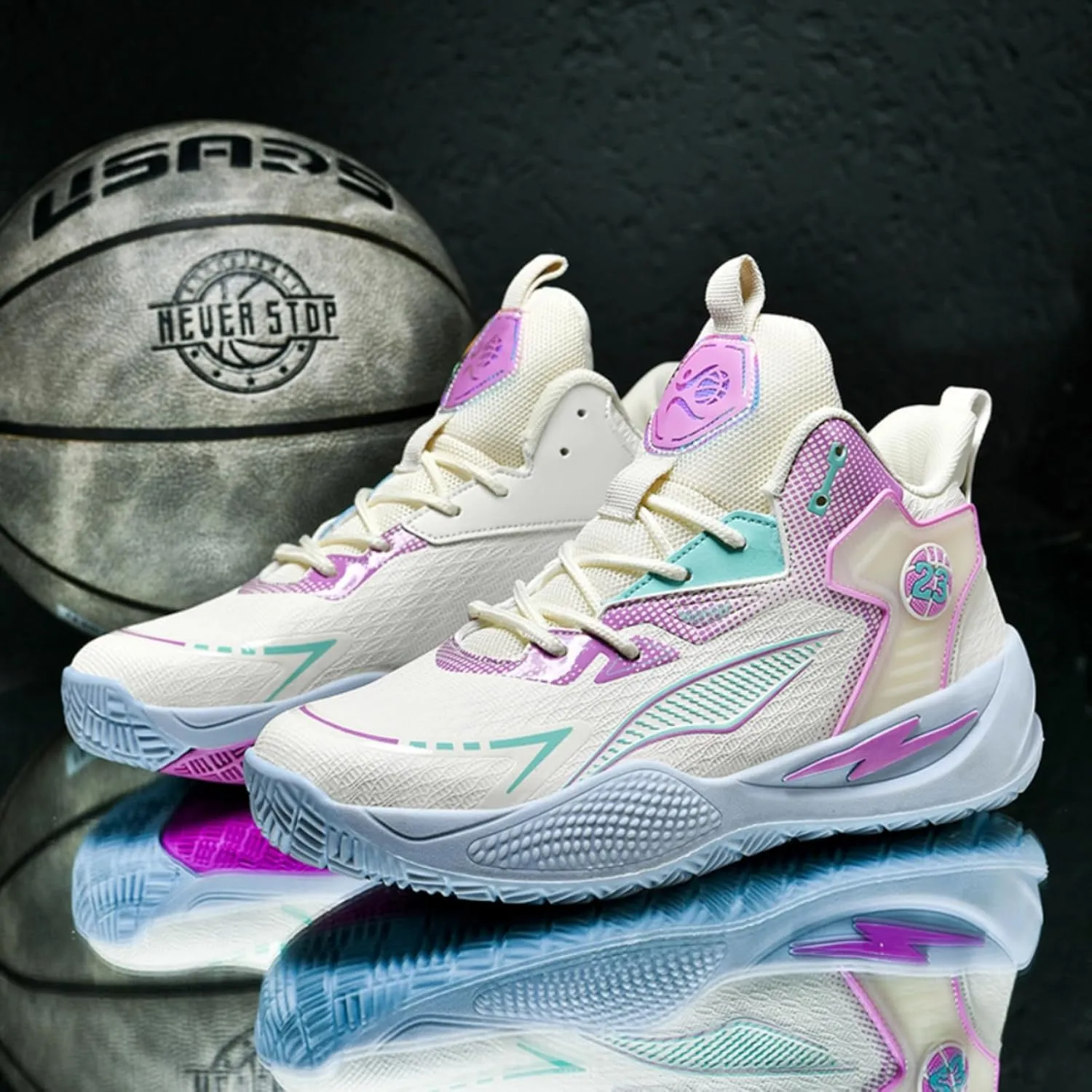 Womens Breathable Mesh Lace Up Basketball Shoes Fashion High Top Non-Slip Running Sneakers Casual Athletic Tennis Walking Sport Shoes