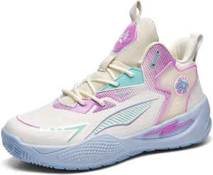 Womens Breathable Mesh Lace Up Basketball Shoes Fashion High Top Non-Slip Running Sneakers Casual Athletic Tennis Walking Sport Shoes