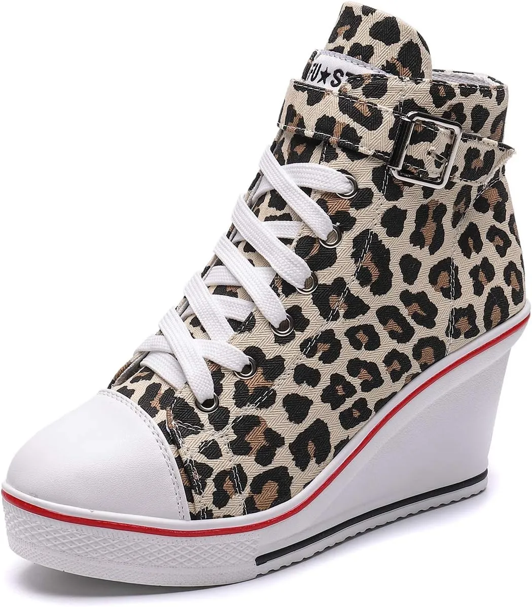 Women's Canvas High-Heeled Shoes Fashion Sneakers Casual Shoes for Walking Platform Wedges Pump Shoes