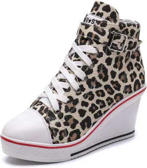 Women's Canvas High-Heeled Shoes Fashion Sneakers Casual Shoes for Walking Platform Wedges Pump Shoes