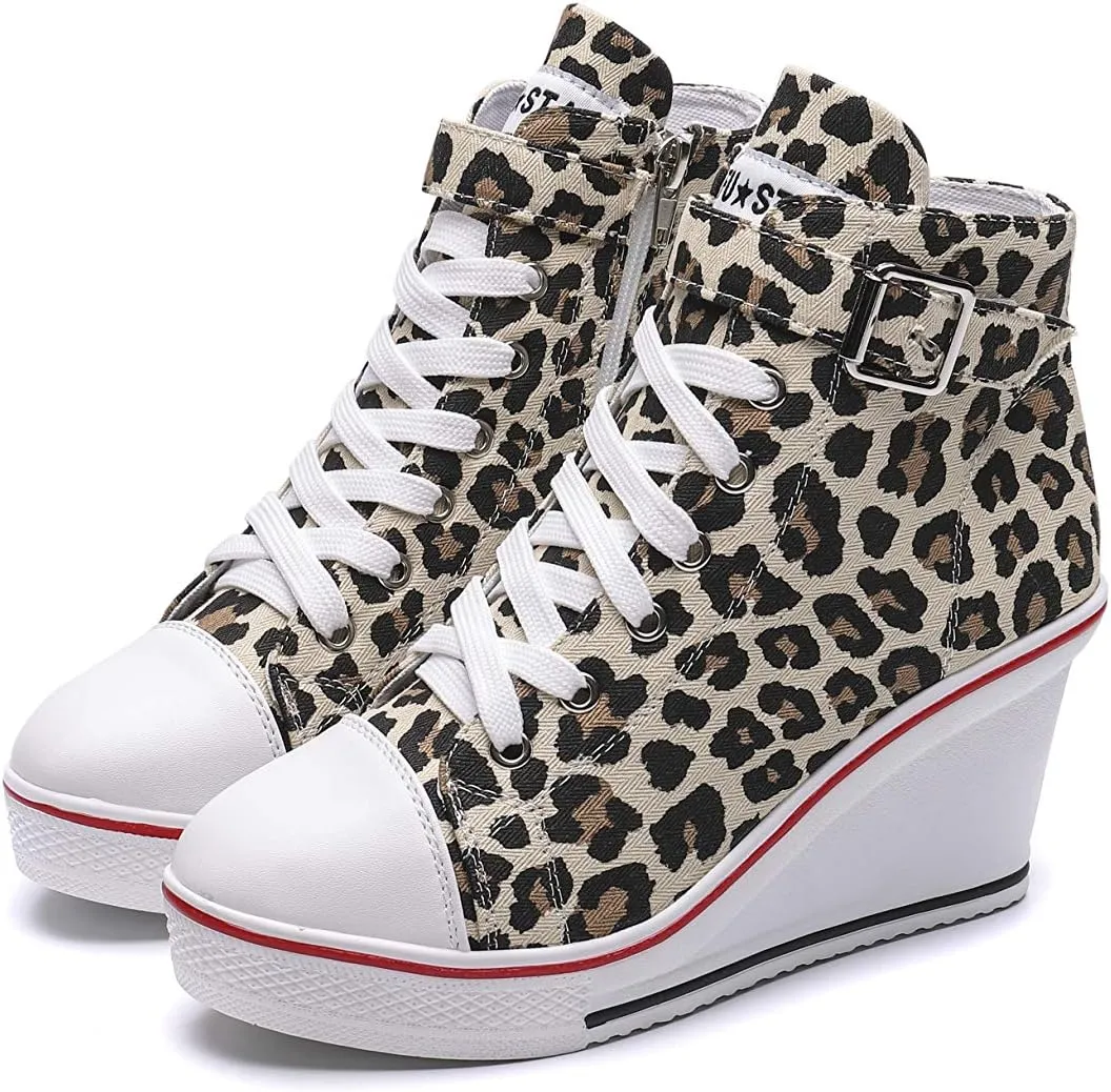 Women's Canvas High-Heeled Shoes Fashion Sneakers Casual Shoes for Walking Platform Wedges Pump Shoes