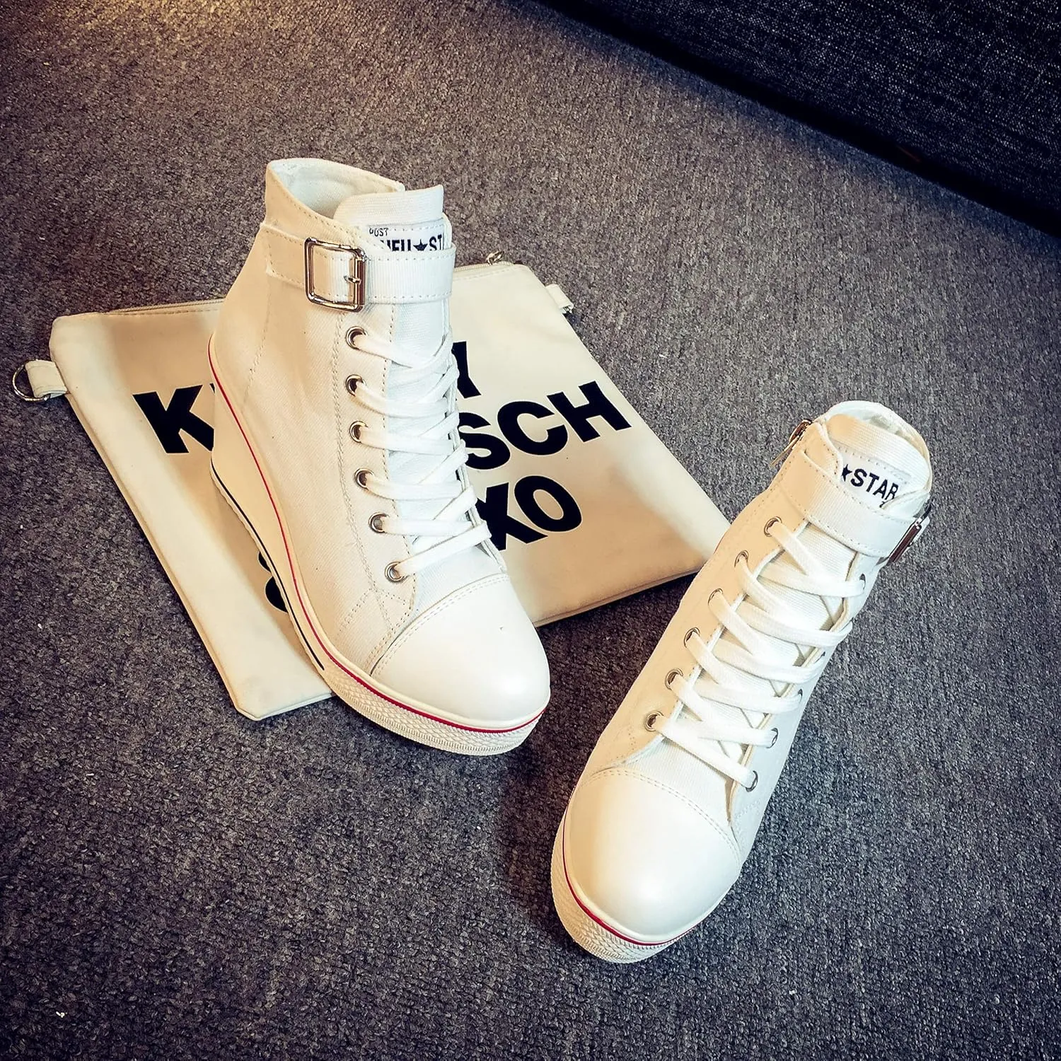 Women's Canvas High-Heeled Shoes Fashion Sneakers Casual Shoes for Walking Platform Wedges Pump Shoes