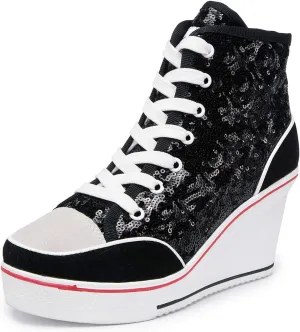 Women's Canvas High-Heeled Shoes Fashion Sneakers Casual Shoes for Walking Platform Wedges Pump Shoes