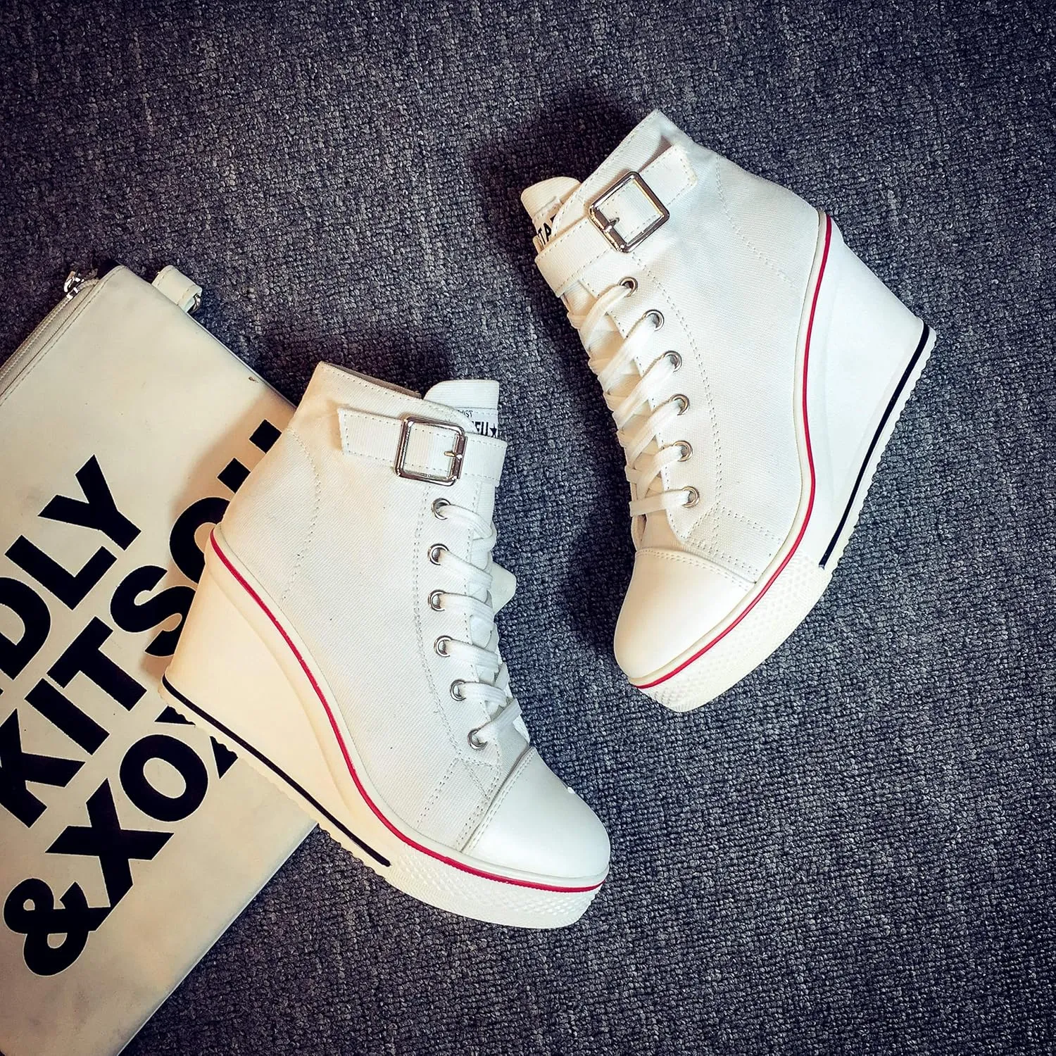 Women's Canvas High-Heeled Shoes Fashion Sneakers Casual Shoes for Walking Platform Wedges Pump Shoes
