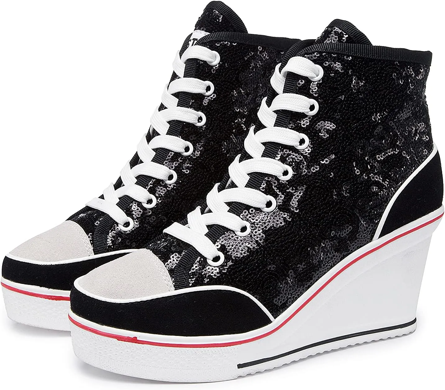 Women's Canvas High-Heeled Shoes Fashion Sneakers Casual Shoes for Walking Platform Wedges Pump Shoes