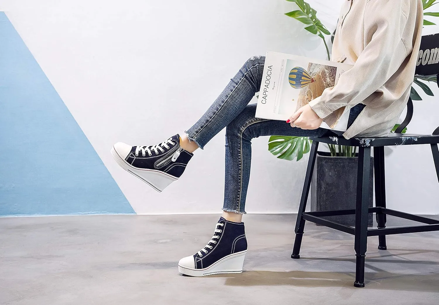 Women's Canvas High-Heeled Shoes Fashion Sneakers Casual Shoes for Walking Platform Wedges Pump Shoes