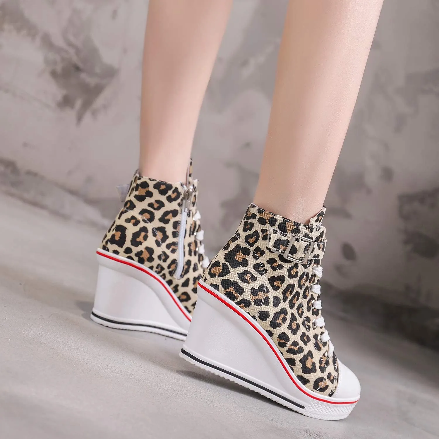 Women's Canvas High-Heeled Shoes Fashion Sneakers Casual Shoes for Walking Platform Wedges Pump Shoes