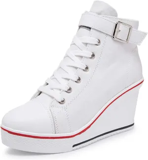 Women's Canvas High-Heeled Shoes Fashion Sneakers Casual Shoes for Walking Platform Wedges Pump Shoes