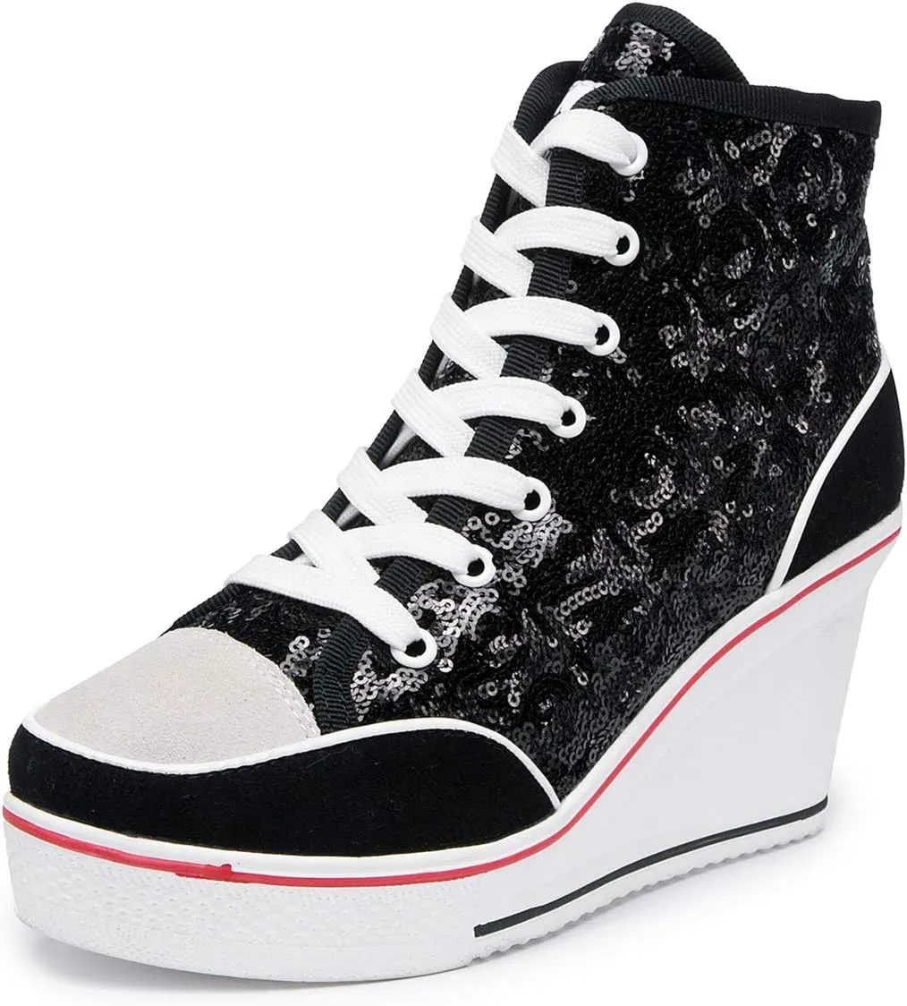 Women's Canvas High-Heeled Shoes Fashion Sneakers Casual Shoes for Walking Platform Wedges Pump Shoes