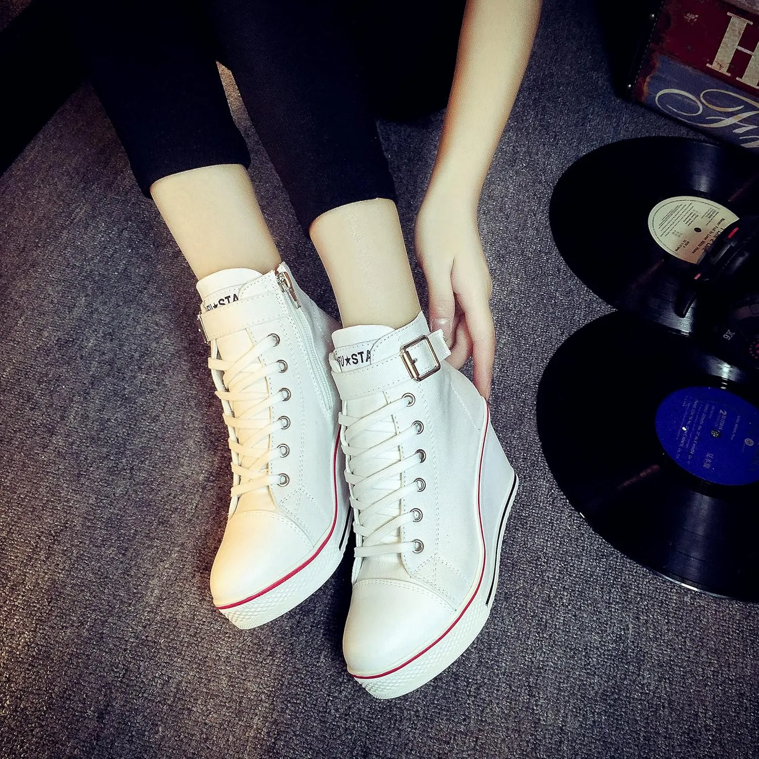 Women's Canvas High-Heeled Shoes Fashion Sneakers Casual Shoes for Walking Platform Wedges Pump Shoes