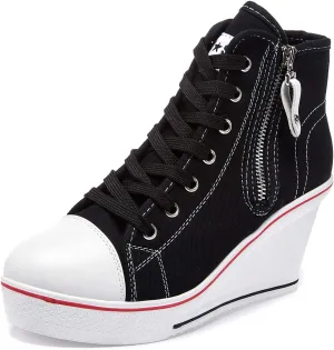 Women's Canvas High-Heeled Shoes Fashion Sneakers Casual Shoes for Walking Platform Wedges Pump Shoes
