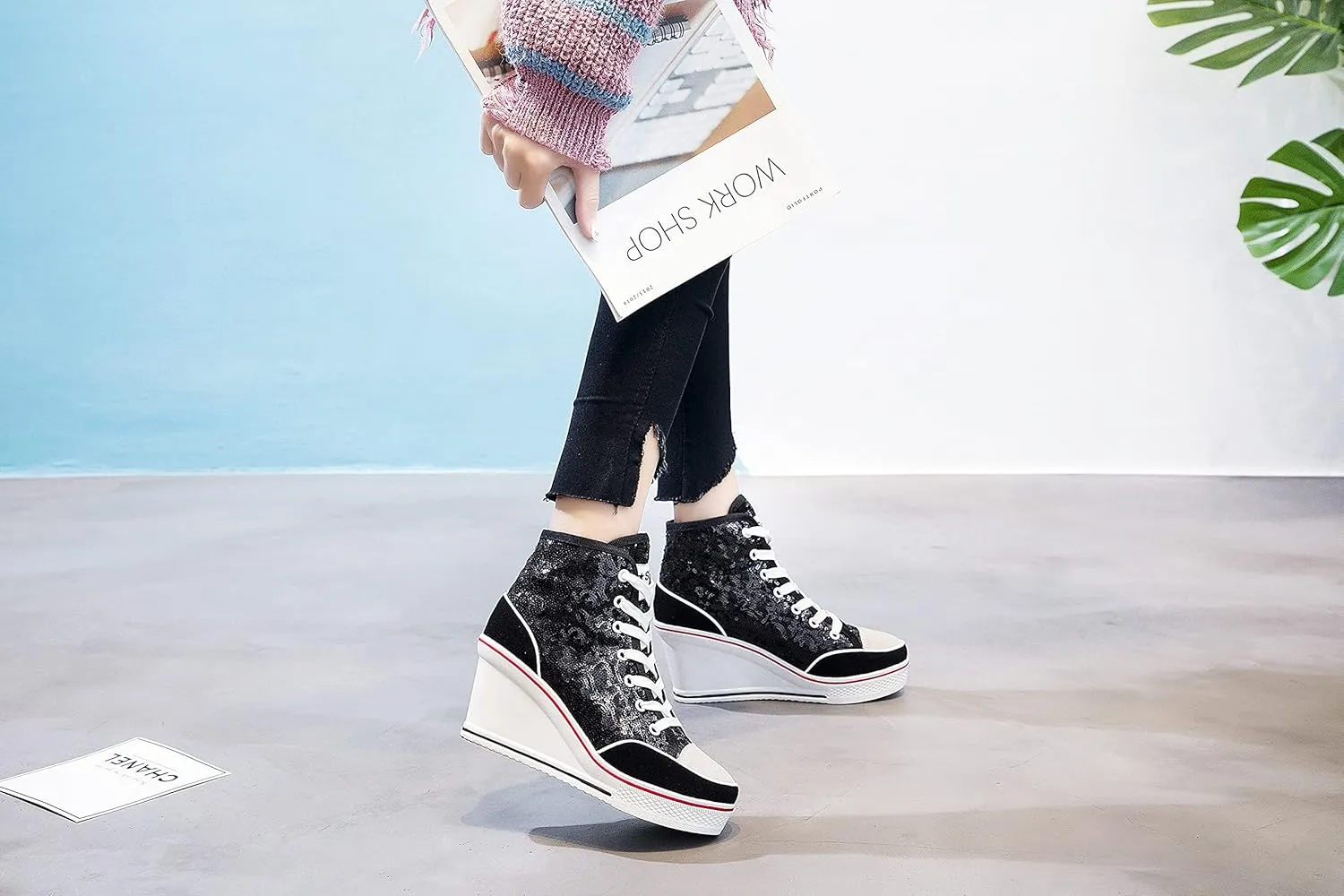 Women's Canvas High-Heeled Shoes Fashion Sneakers Casual Shoes for Walking Platform Wedges Pump Shoes
