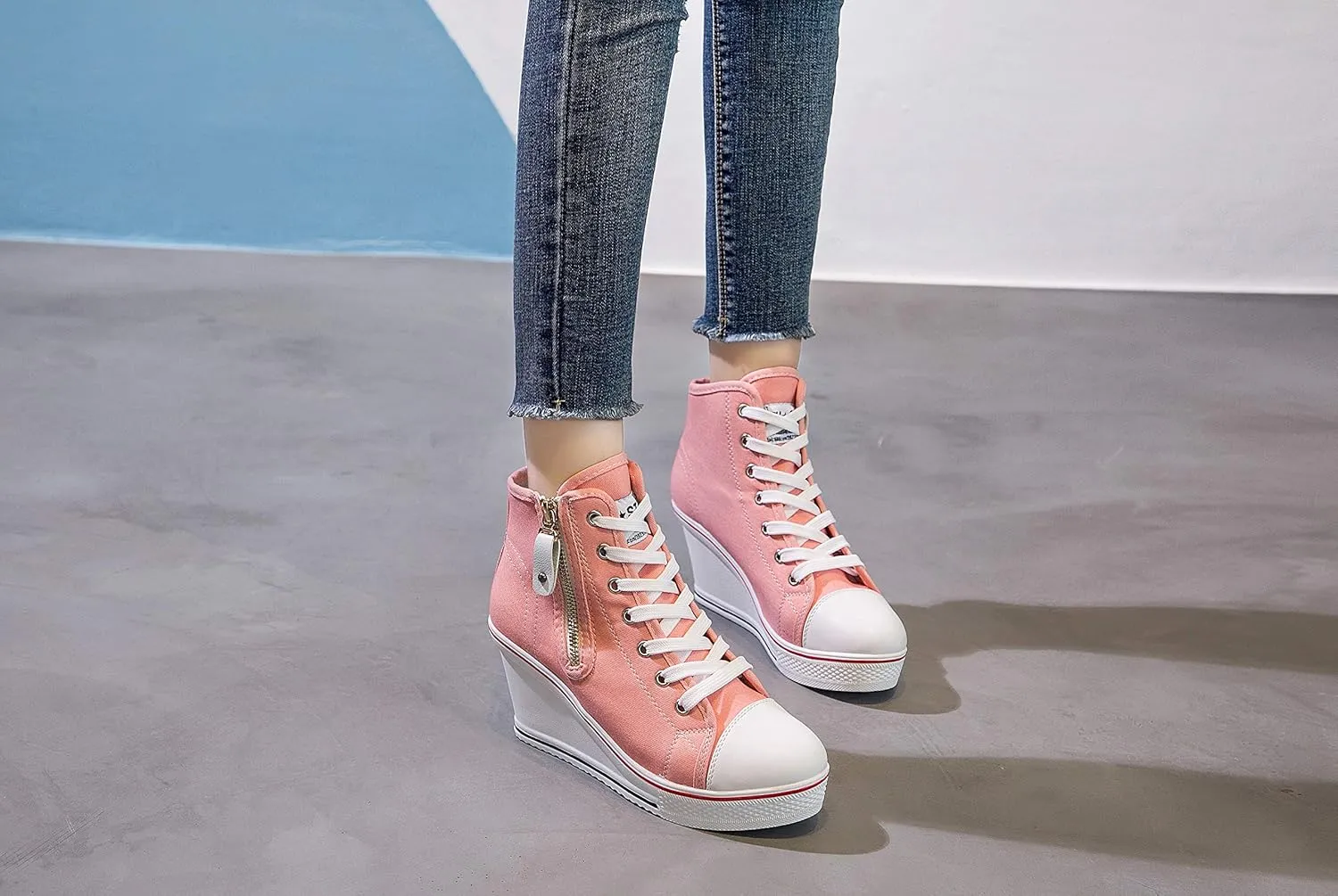 Women's Canvas High-Heeled Shoes Fashion Sneakers Casual Shoes for Walking Platform Wedges Pump Shoes