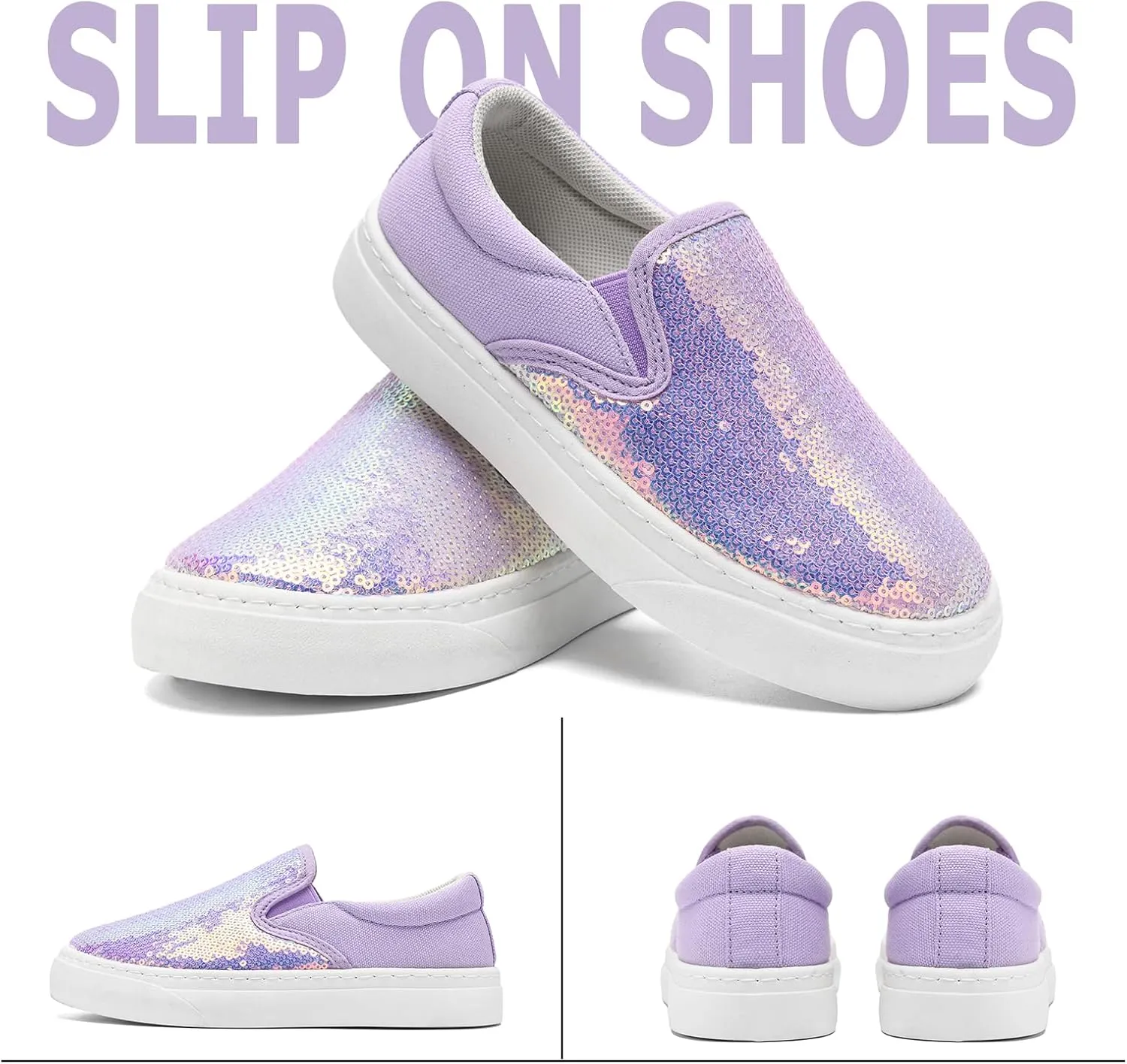 Women's Canvas Slip On Shoes Glitter Sequin Sneakers Sparkly Flat Loafers Casual Comfortable Tennis Shoes for Women