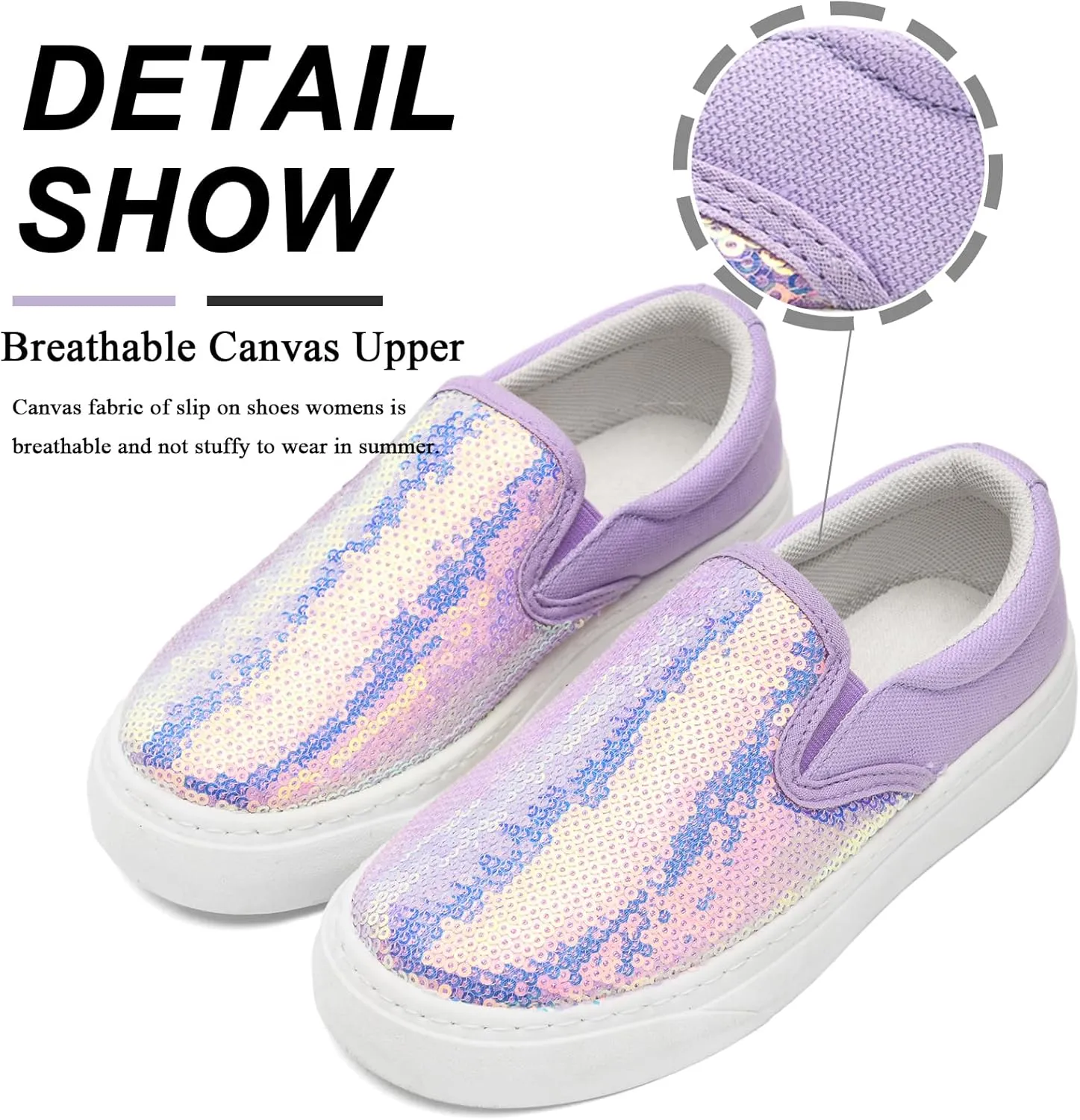 Women's Canvas Slip On Shoes Glitter Sequin Sneakers Sparkly Flat Loafers Casual Comfortable Tennis Shoes for Women