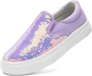 Women's Canvas Slip On Shoes Glitter Sequin Sneakers Sparkly Flat Loafers Casual Comfortable Tennis Shoes for Women