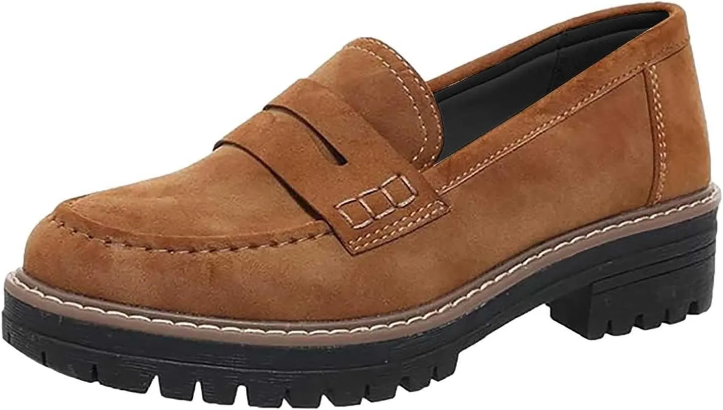 Womens Chunky Loafers Platform Work Shoes Dress Penny Loafers Comfortable Office Shoes Casual Leather Shoes