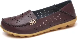 Women's Cowhide Leather Shoes Loafers Flats Sandals Slip-On Cutout Orthopedic Breathable Comfortable Hollow Soft Summer Casual Leather, Loafer Fashion Slip On Walking Round Toe Nurse Driving Shoes