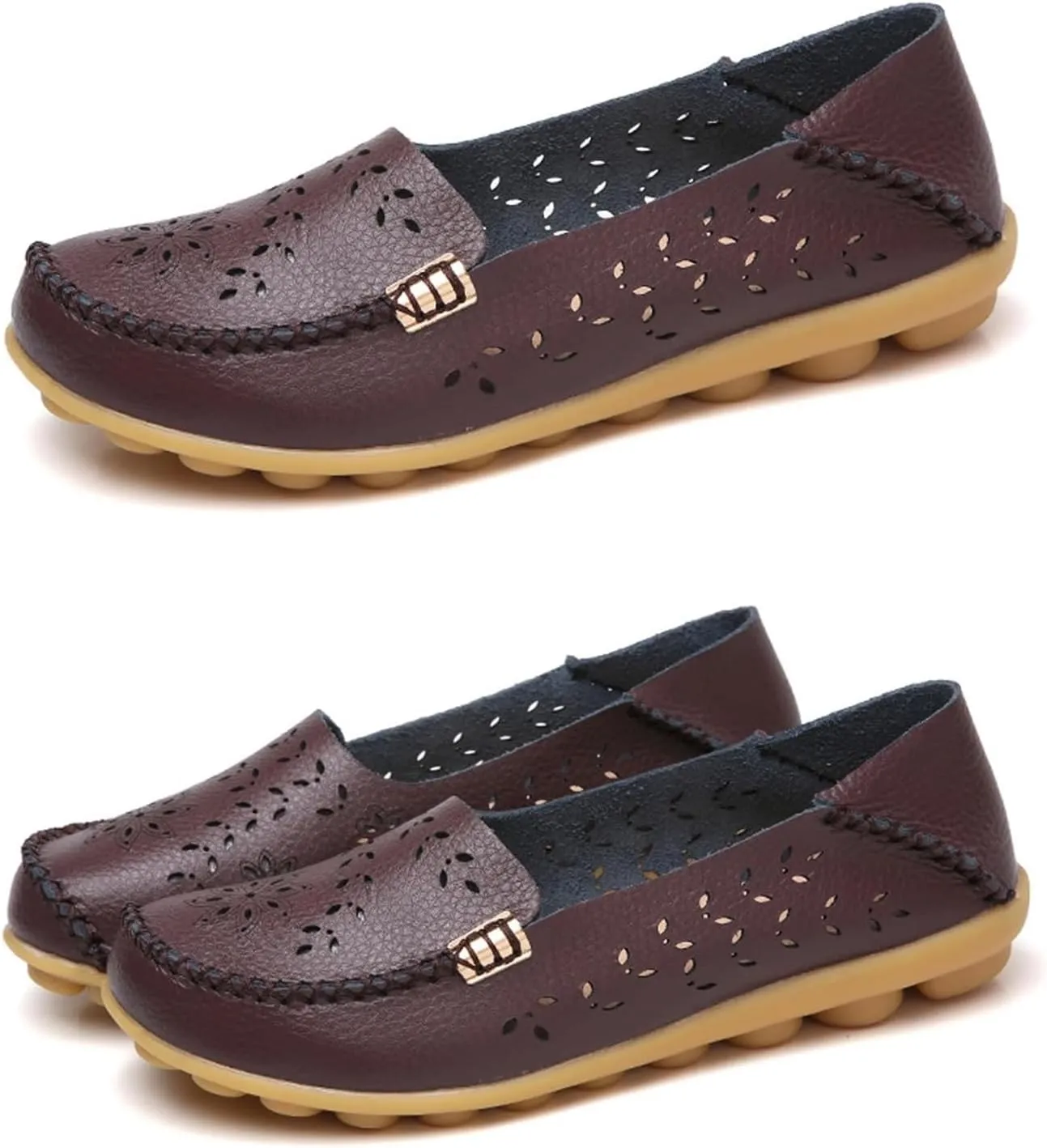 Women's Cowhide Leather Shoes Loafers Flats Sandals Slip-On Cutout Orthopedic Breathable Comfortable Hollow Soft Summer Casual Leather, Loafer Fashion Slip On Walking Round Toe Nurse Driving Shoes