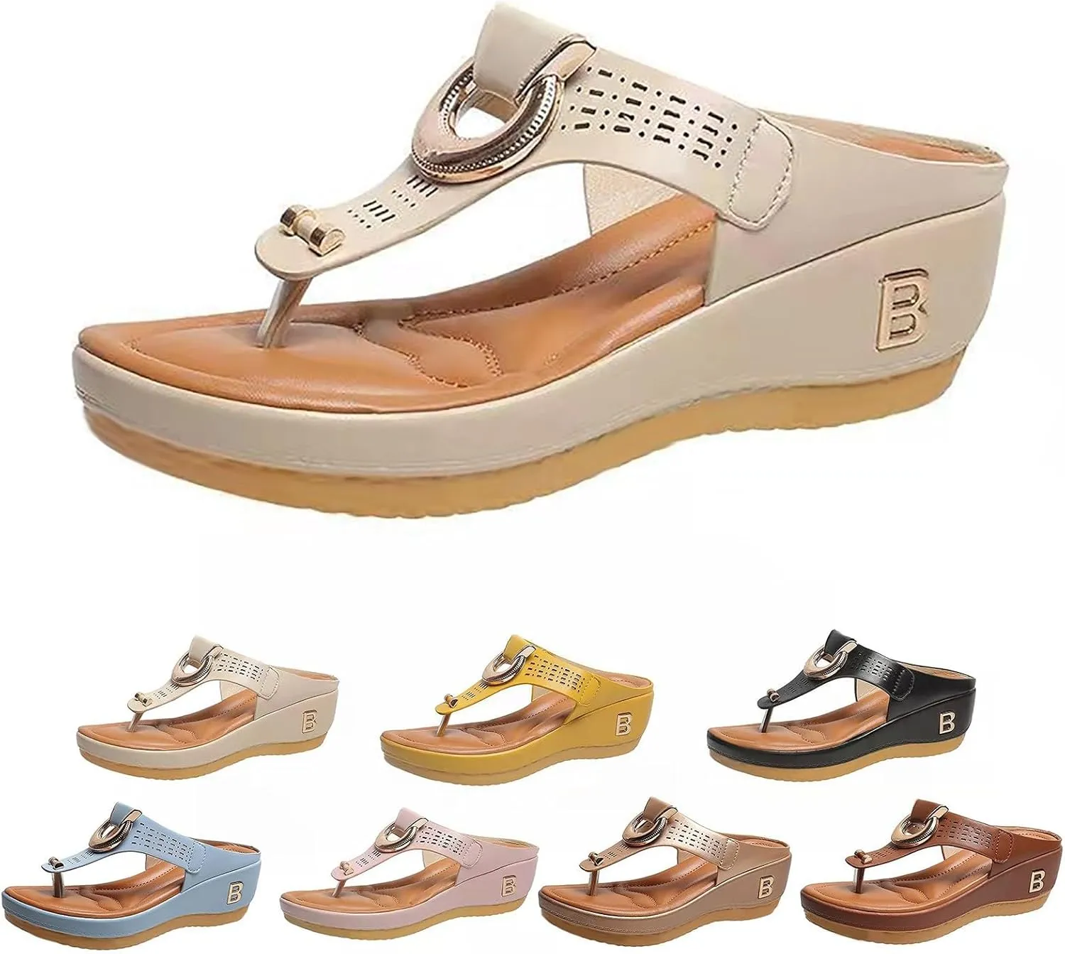 Womens Fashion Orthotic Flip Flops Arch Support Comfy Thick Sole Wedge Sandals Summer Casual Beach Walking Slip On Slides