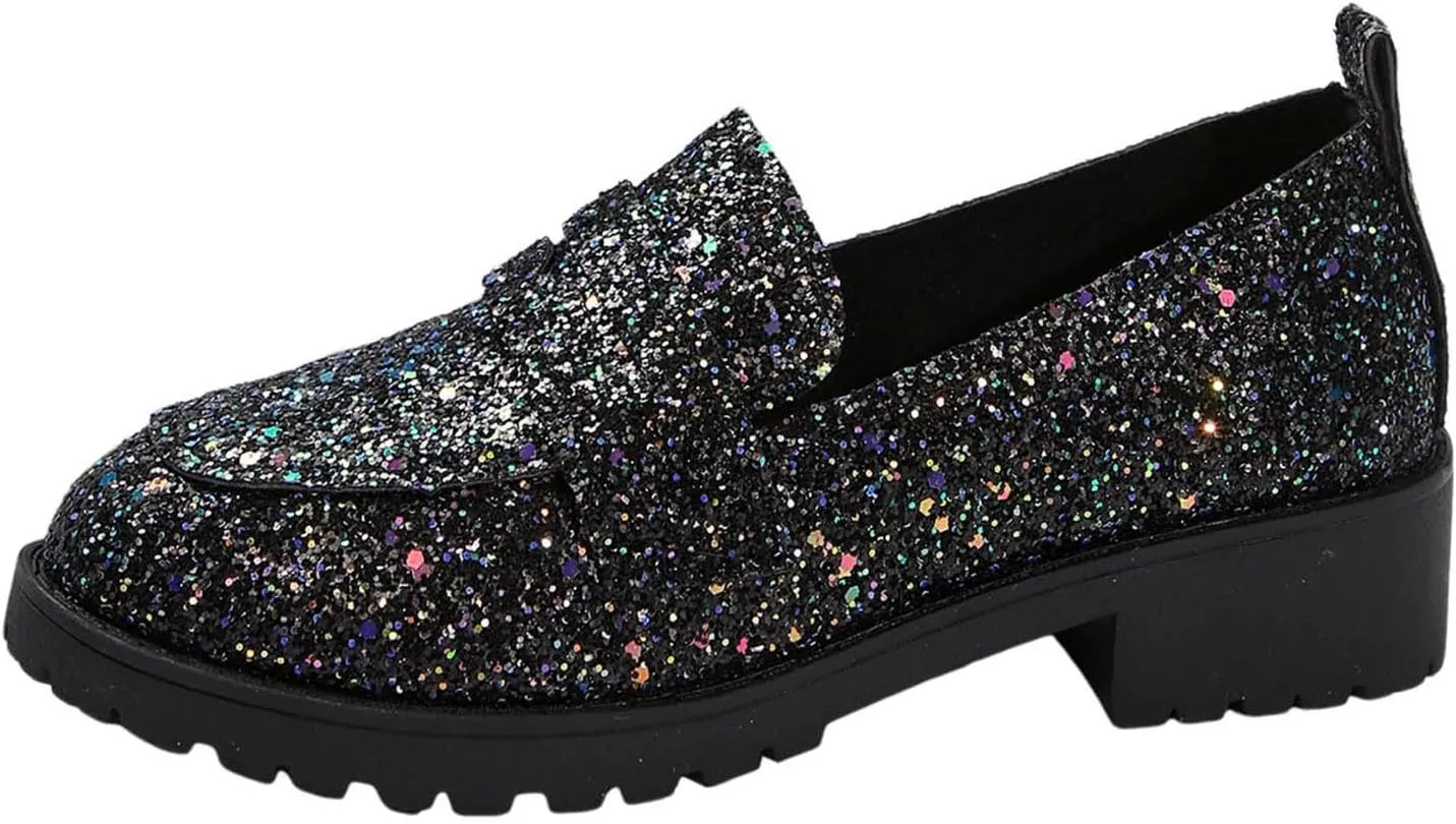 Women's Fashion Sequin Leather Leather Casual Shoes Temperament Comfortable Shoes Memory Foam Shoe Men