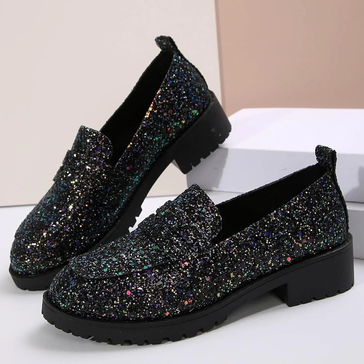 Women's Fashion Sequin Leather Leather Casual Shoes Temperament Comfortable Shoes Memory Foam Shoe Men