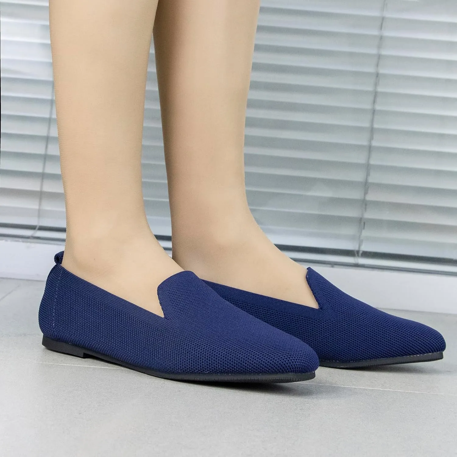 Women's Flat Loafers Square Toe Work Office Flats Shoes Comfortable Knit Slip On Penny Loafers for Women Soft Dress Ballet Flats Driving Walking Knitted Shoes