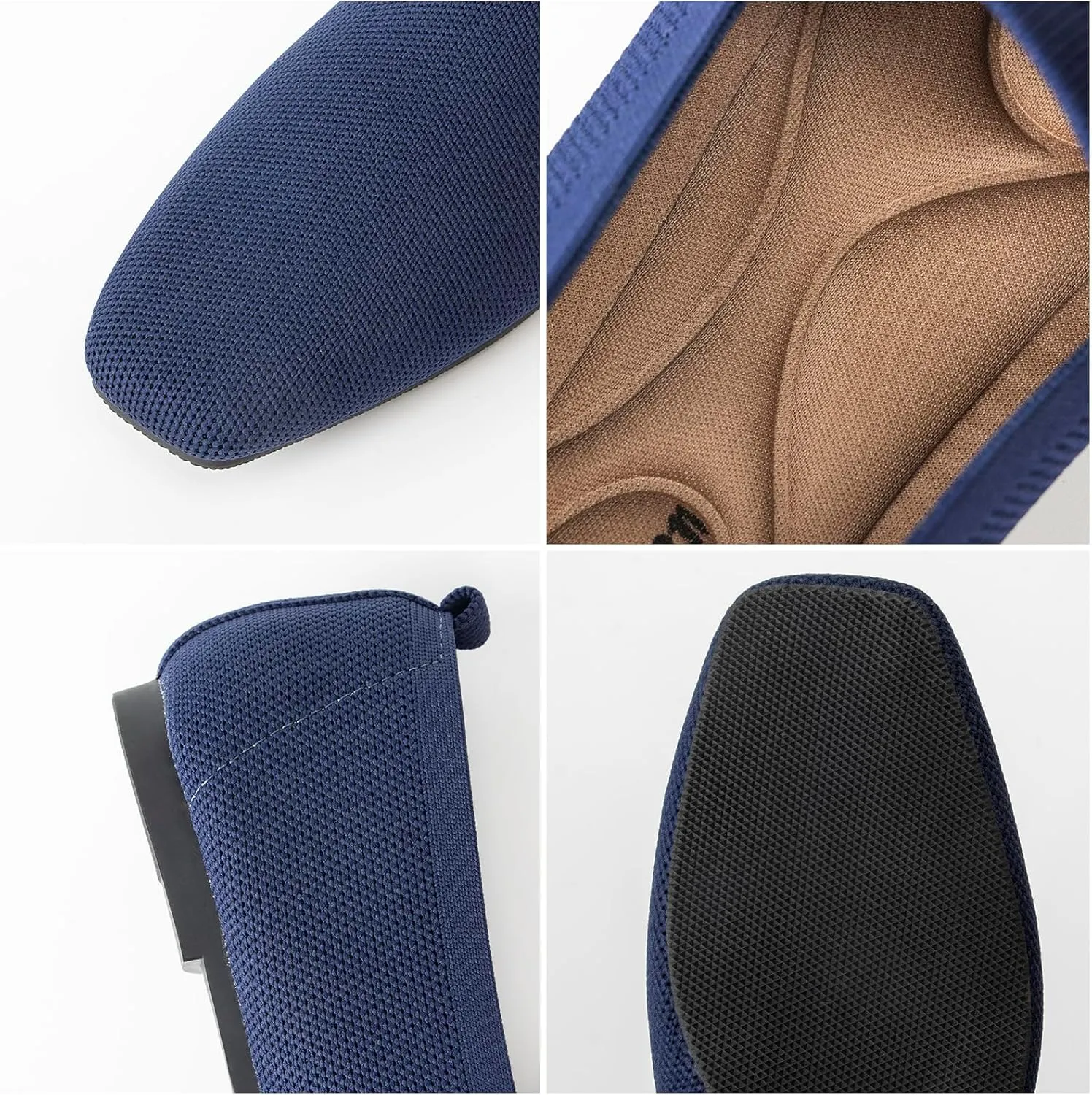 Women's Flat Loafers Square Toe Work Office Flats Shoes Comfortable Knit Slip On Penny Loafers for Women Soft Dress Ballet Flats Driving Walking Knitted Shoes