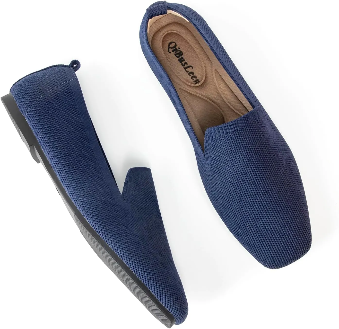 Women's Flat Loafers Square Toe Work Office Flats Shoes Comfortable Knit Slip On Penny Loafers for Women Soft Dress Ballet Flats Driving Walking Knitted Shoes