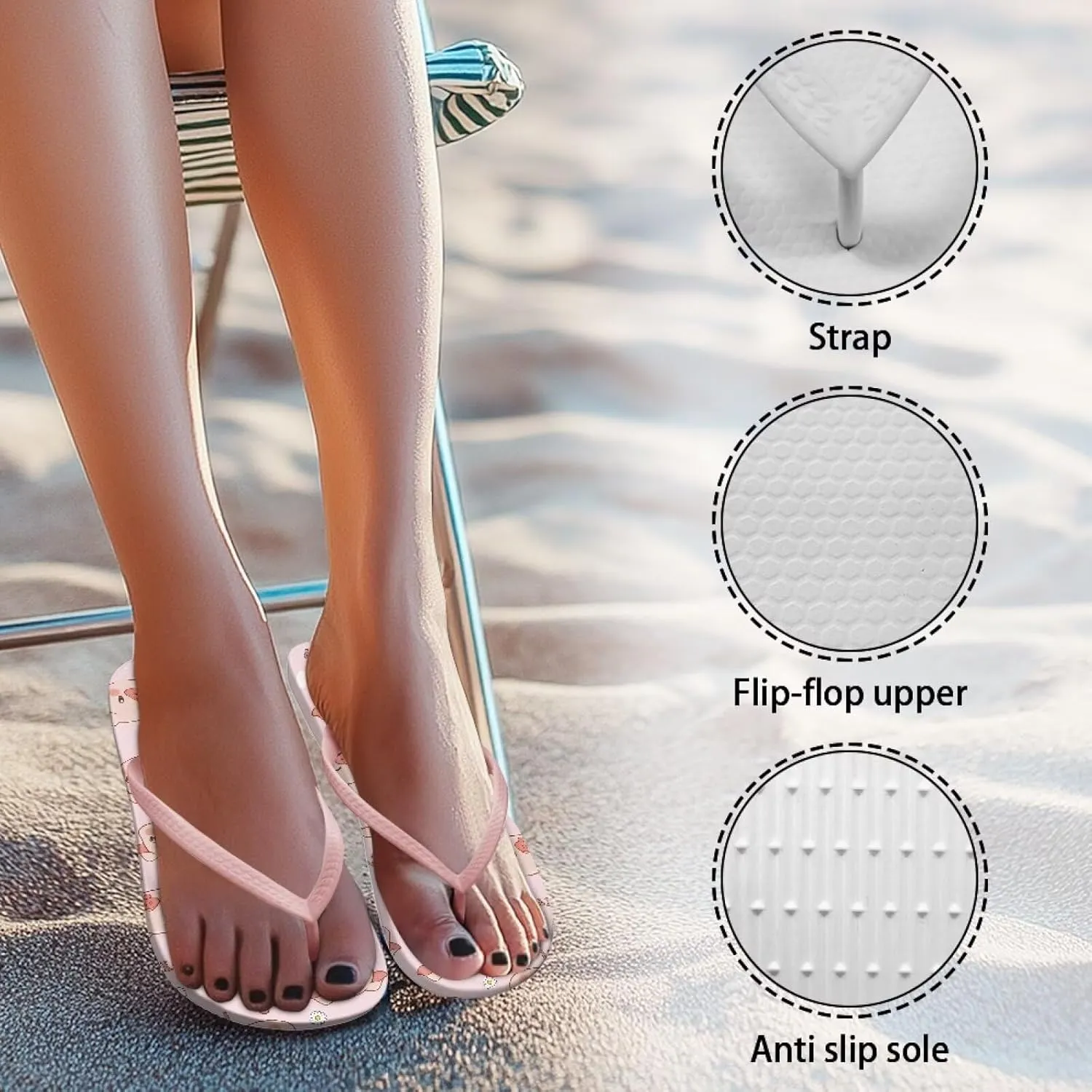 Women's Flip Flops Sandals, Soft Beach Pool Pink Thong Sandals Slide Shoes EUR Size 35 36 37 38 39 40
