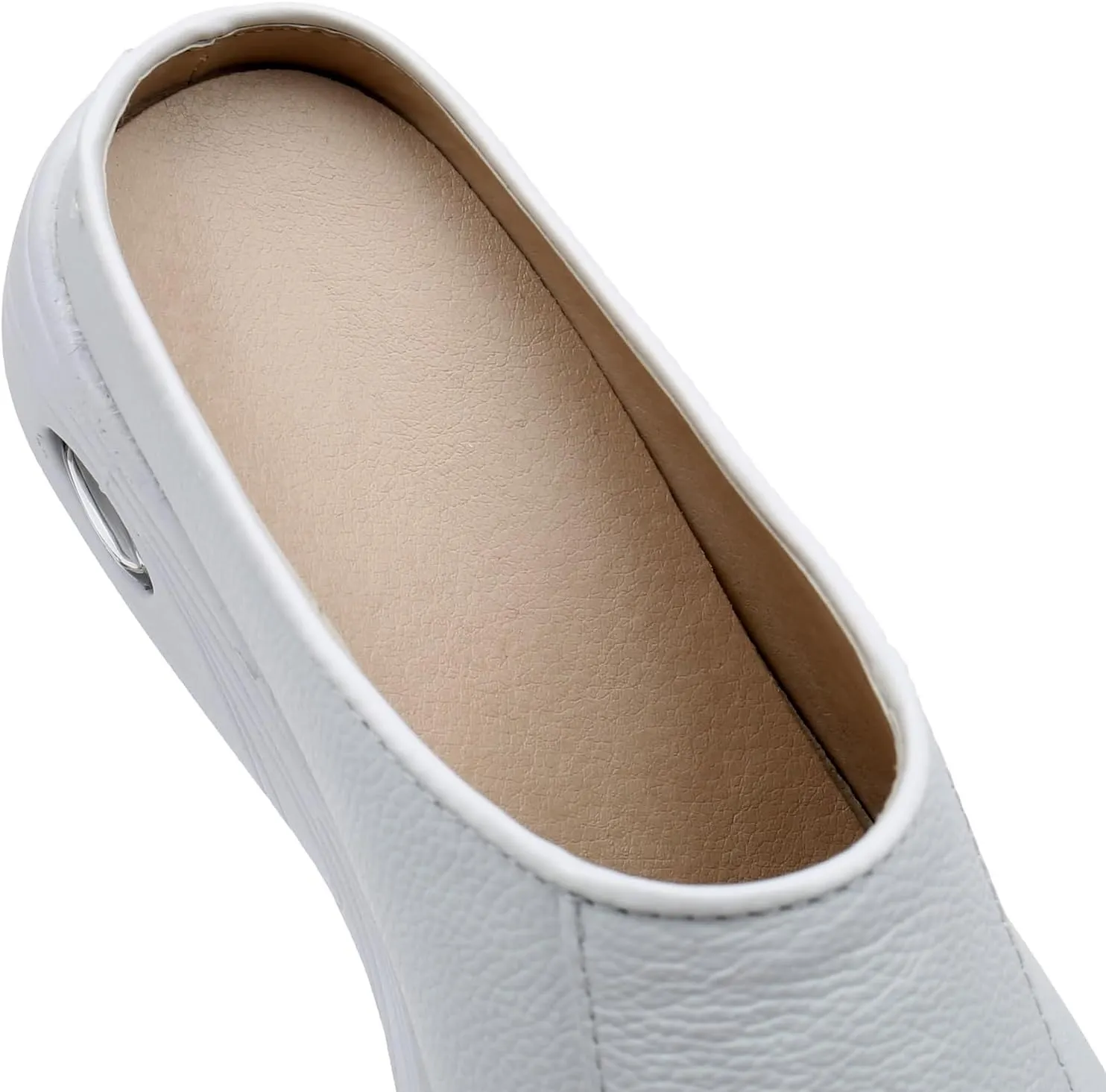 Women's Genuine Leather Slip-On Platform Sneaker Mules Comfortable Round Toe Breathable Cutout Soft Bottom Non-Slip Walking Shoes for Sports Workout Hiking