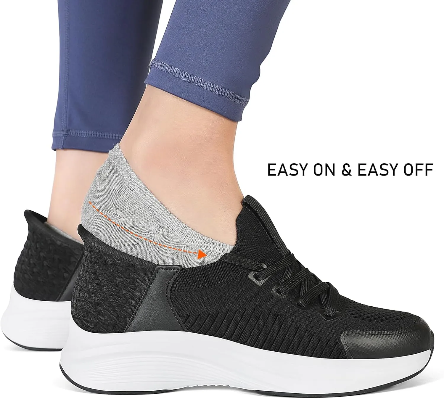 Women's Hands-Free Slip-On Casual Sneakers, Lightweight Arch Fit Walking Shoes, Knit-Comfortable Tennis Running Workout Sneakers for Women