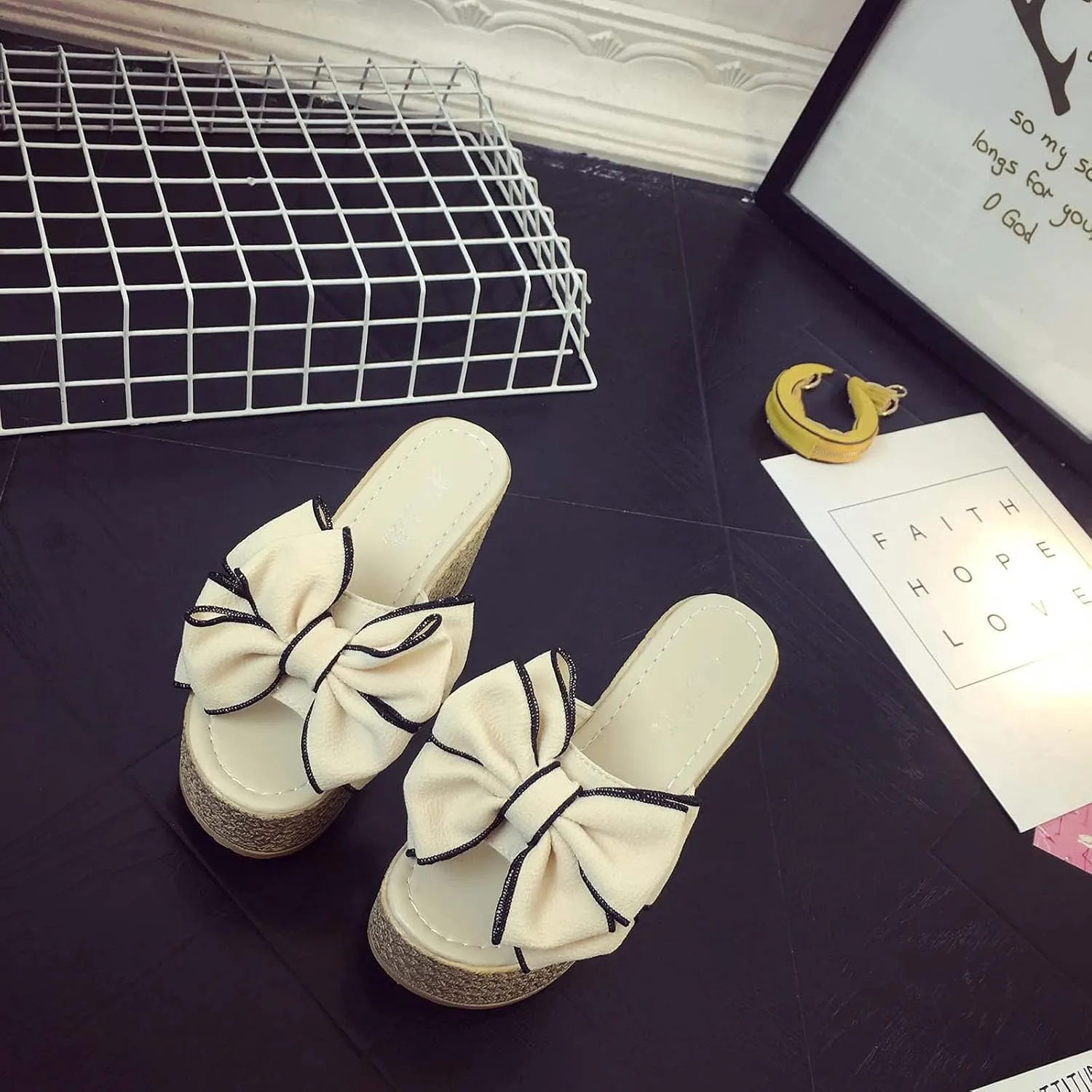 Women's High Heeled Bow-Knot Platform Wedge Flip-Flops Beach Sandals Fashion Espadrille Slippers Summer Thong