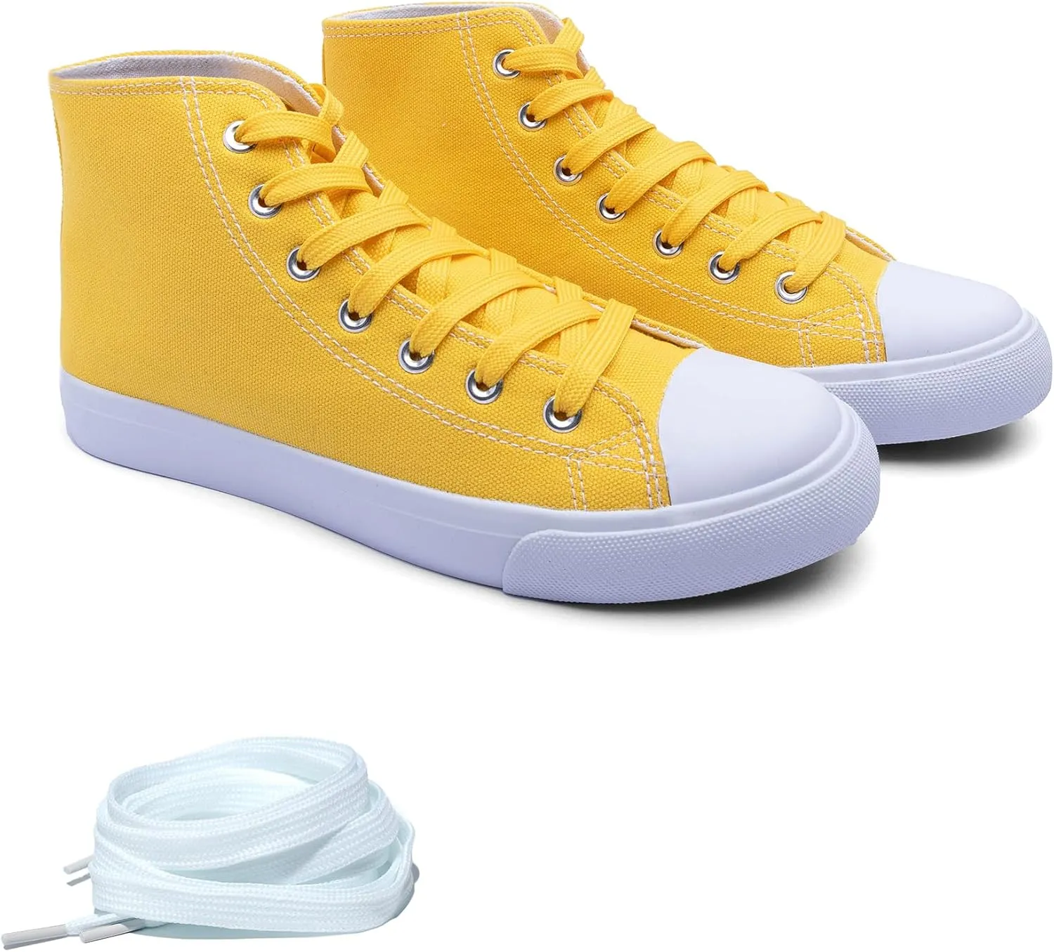 Women's High-Top Canvas Sneakers – Classic Lace-Up Casual Shoes with Extra Shoelaces – Comfortable, Stylish, and Durable