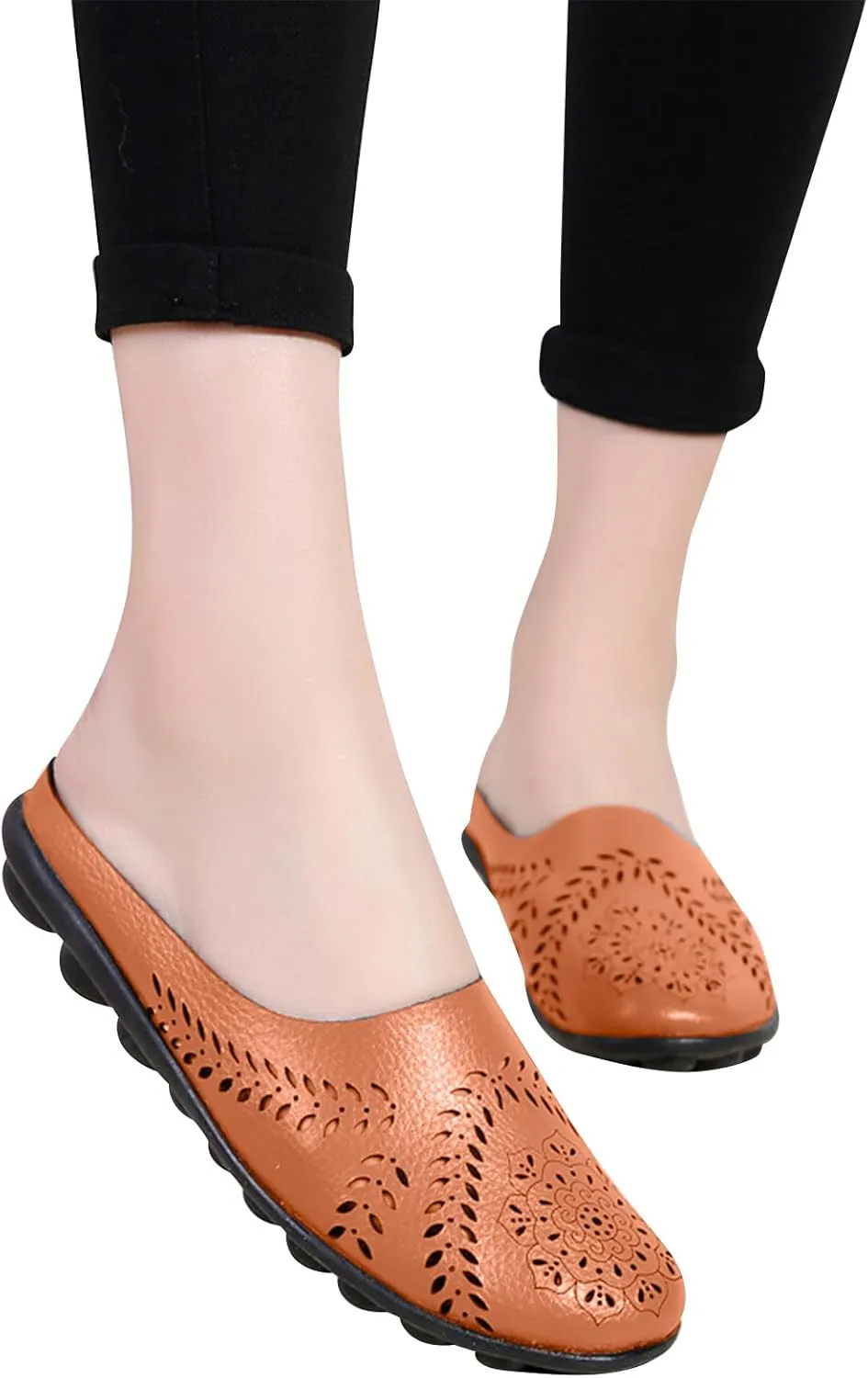 Womens Hollow Breathable Casual Mule Sandals Slip On Flat Loafers Outdoor Comfort Backless Slippers Hollow Slides Casual All-Match Summer Shoes