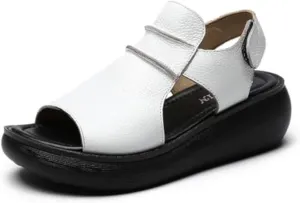 Women's Hook Loop Slingback Wedge Platform Sandals,Comfortable Soft Leather Roman Sandals Casual Peep Toe Slip on Walking Heeled Sandals