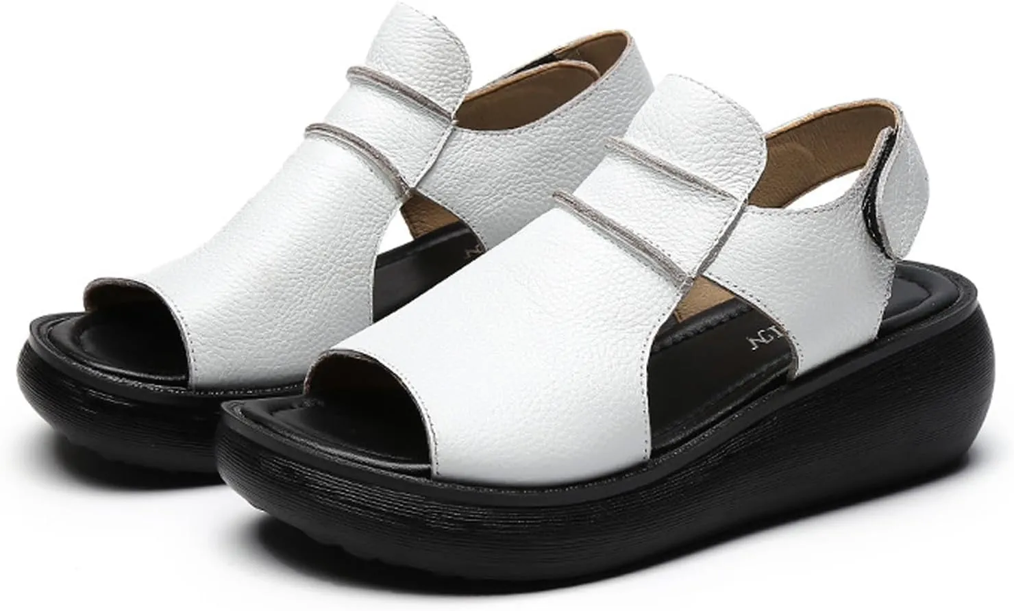 Women's Hook Loop Slingback Wedge Platform Sandals,Comfortable Soft Leather Roman Sandals Casual Peep Toe Slip on Walking Heeled Sandals