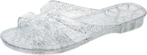 Womens Jelly Shoes, White Jellies Sandals Glitter Clear Flats Slip On Summer Beach Slippers Transparent Closed Toe Soft Slide