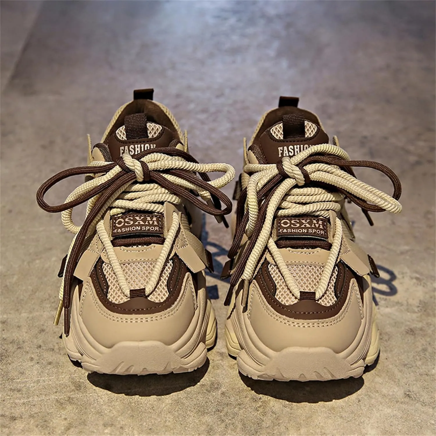 Womens Leather Platform Chunky Heels Sneakers Casual Breathable Lace Up Walking Dad Shoes Comfortable Fashion Sneakers